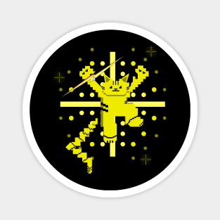 Cat Lightning Retro Gaming Yellow Magnet